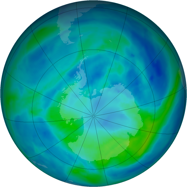 Antarctic ozone map for 02 April 2014